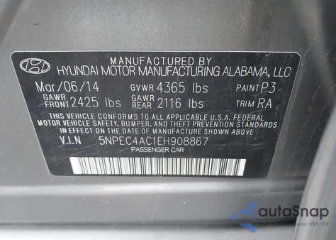 2014 Hyundai Sonata Limited from USA, damaged, VIN 5NPEC4AC1EH908867